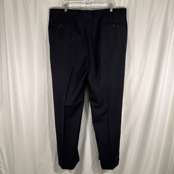 Baroni Super 150s Wool Pants Men's 40 Black Pleated Office Work Slacks - Picture 5 of 7